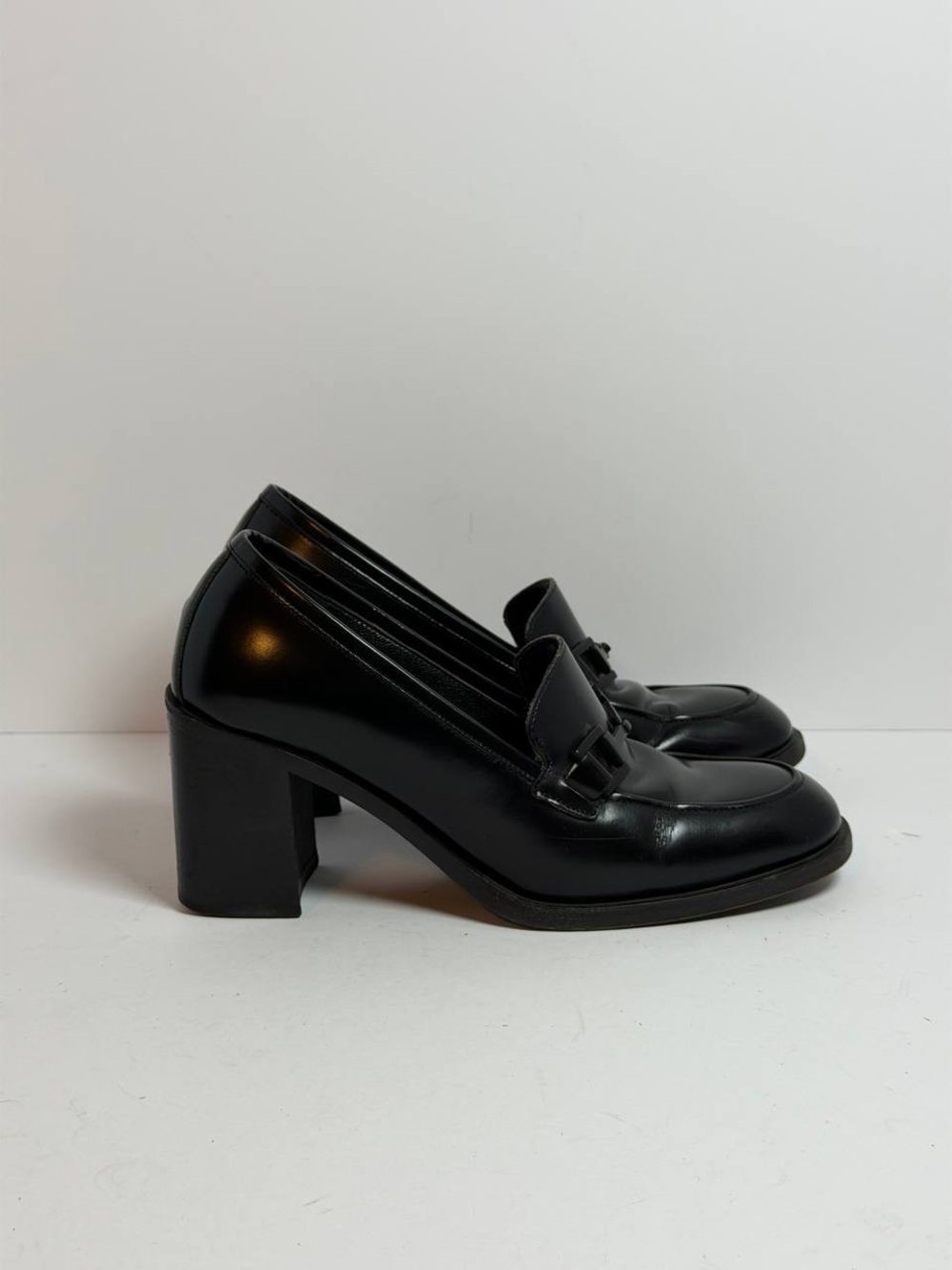 Gucci Horsebit Black Leather Loafers Pumps Chunky Block Heel Size 5